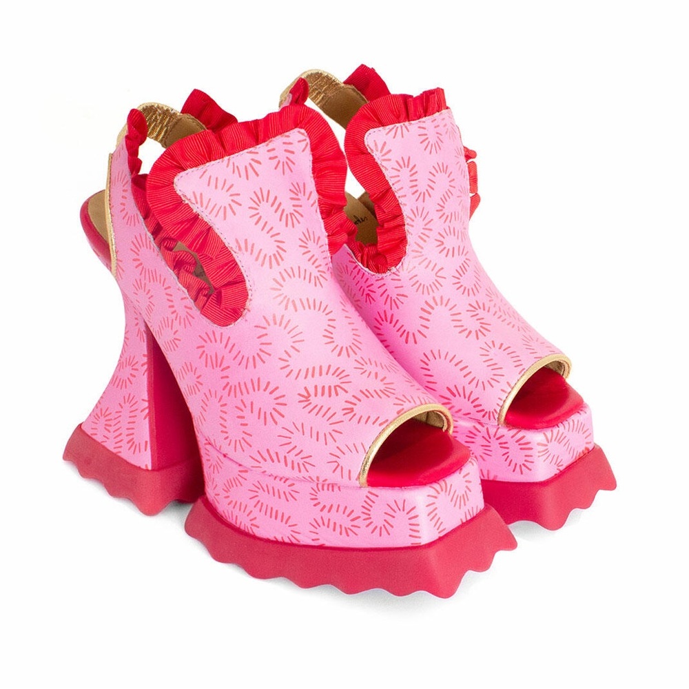 John Fluevog x Zandra Rhodes Ruffle Lady Miss Munster Max Platforms